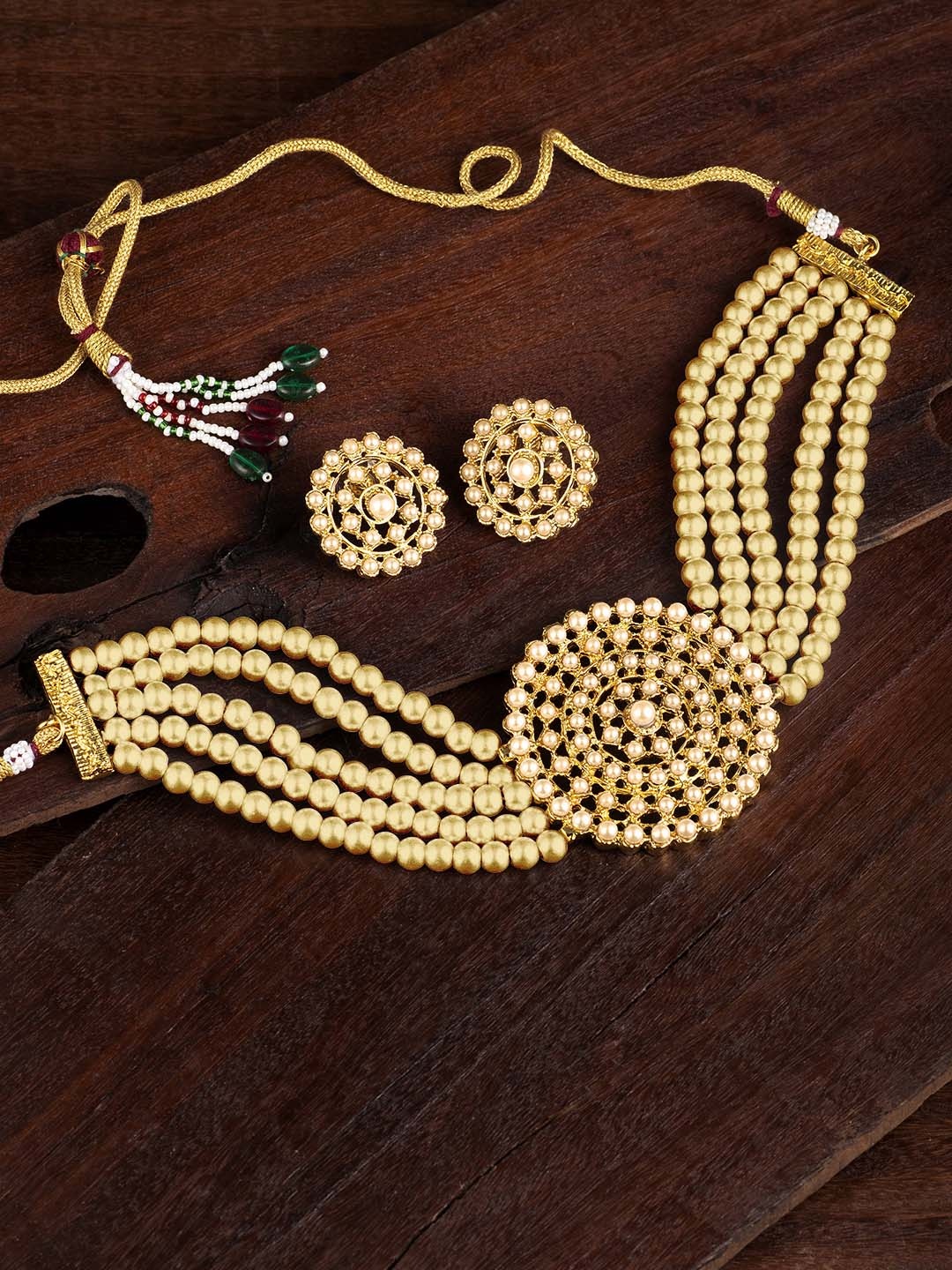 

Peora Cream-Coloured Gold-Plated Beaded Jewellery Set