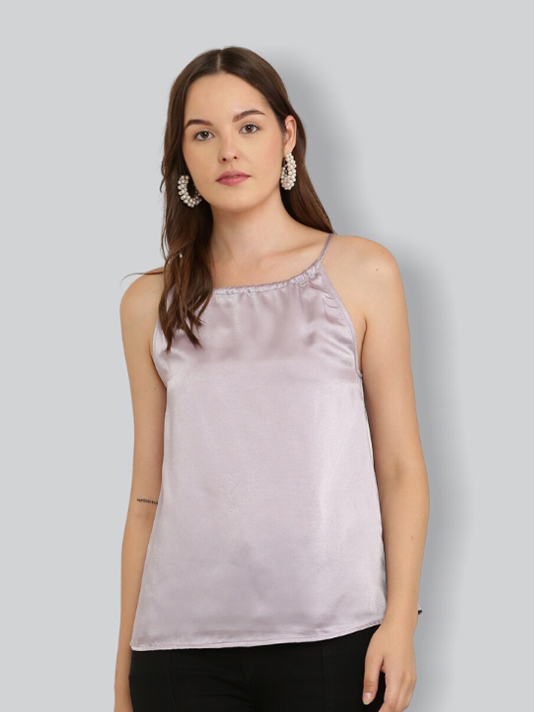 

The Label Bar Lavender Round Neck Satin Top