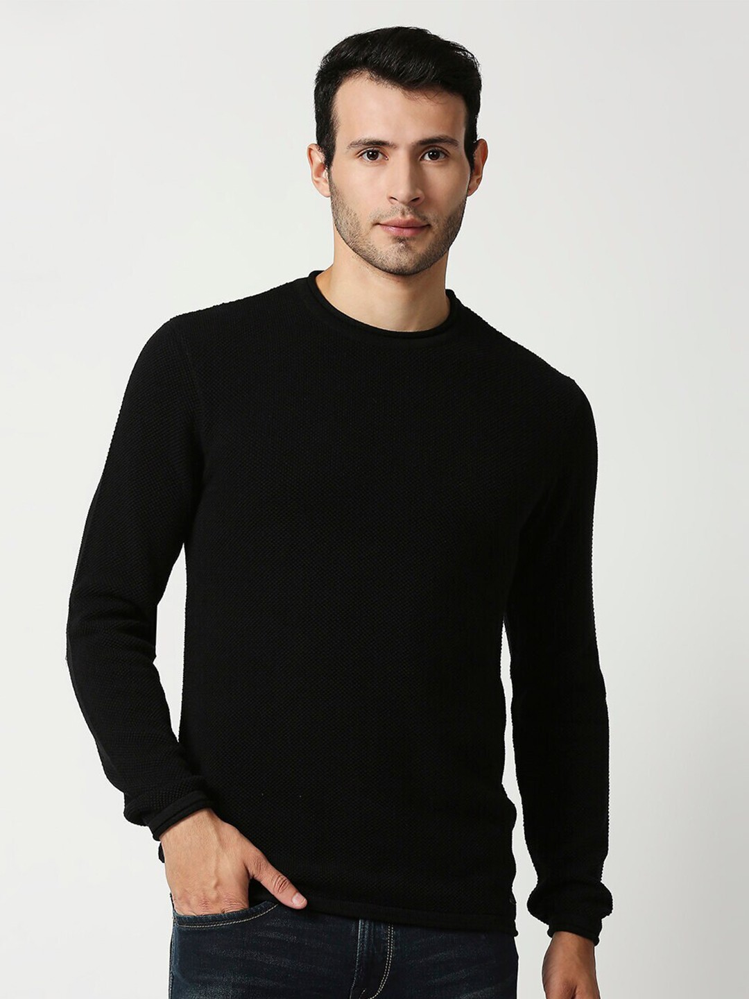 

Pepe Jeans Men Black Solid Cotton Pullover
