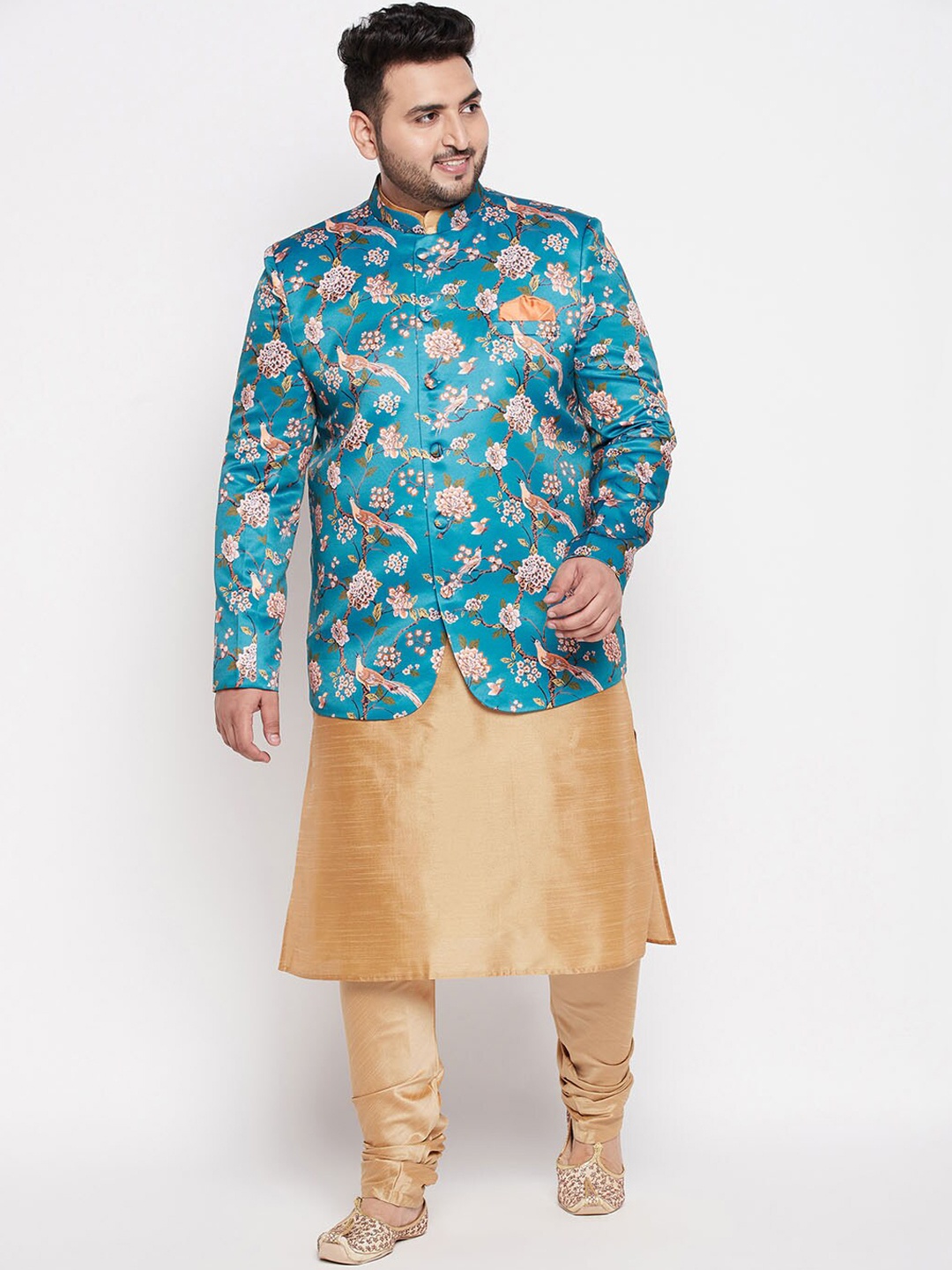 

VASTRAMAY Men Rose Gold Floral Kurta with Churidar