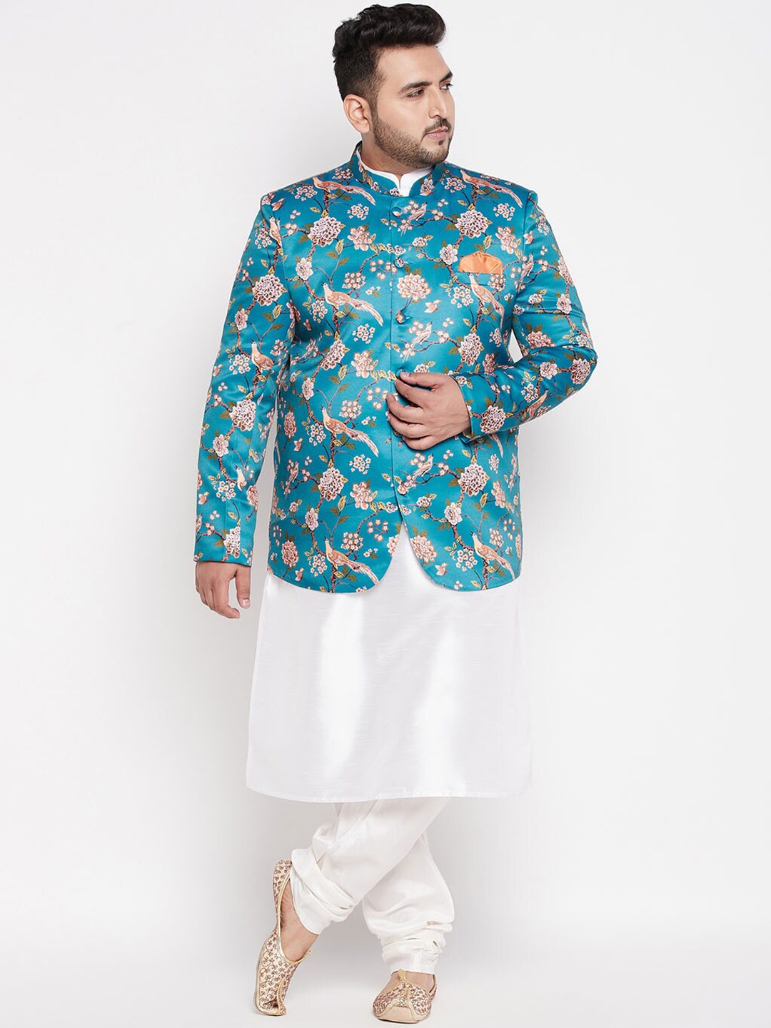 

VASTRAMAY Men Plus Size White Regular Kurta with Churidar & Bandhgala Jodhpuri