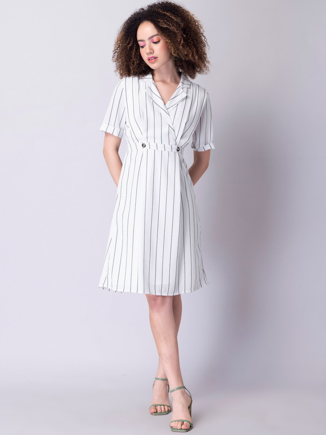 

FabAlley White Striped Crepe Dress