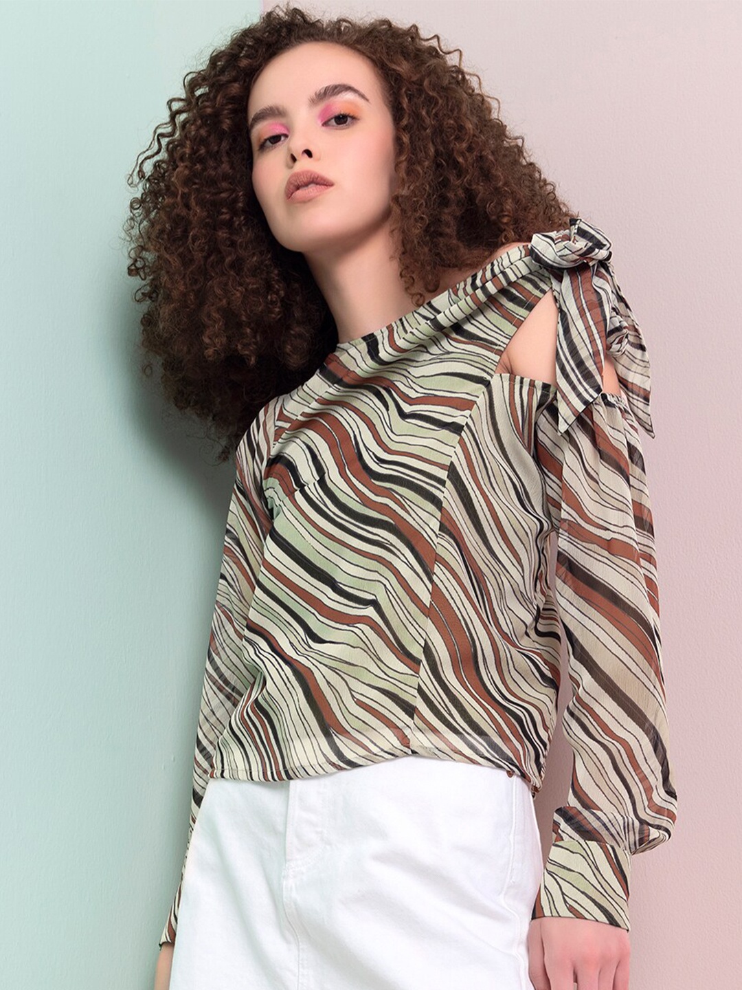 

FabAlley Beige Print Georgette Top