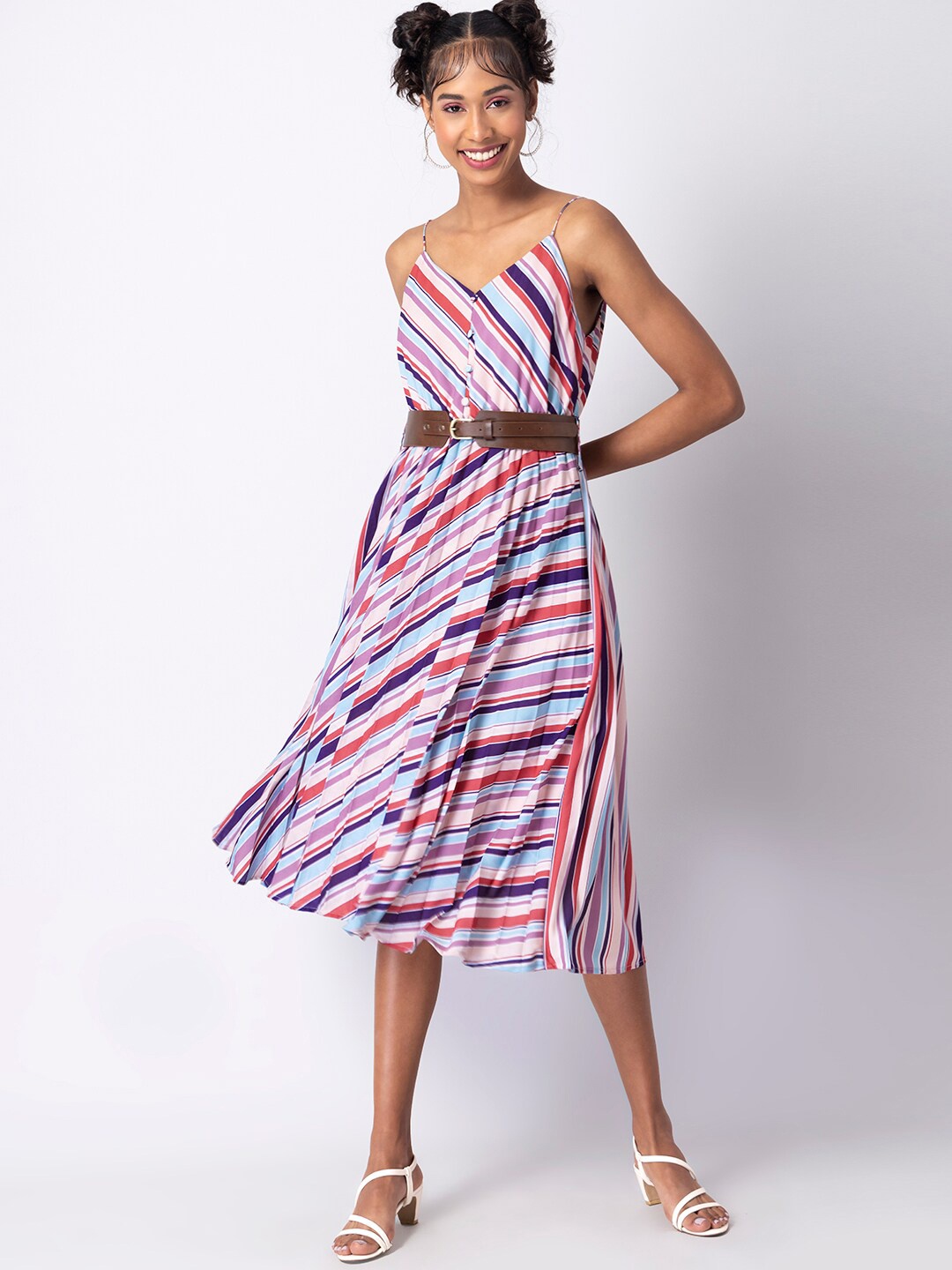 

FabAlley Multicoloured Striped Georgette Midi Dress, Multi