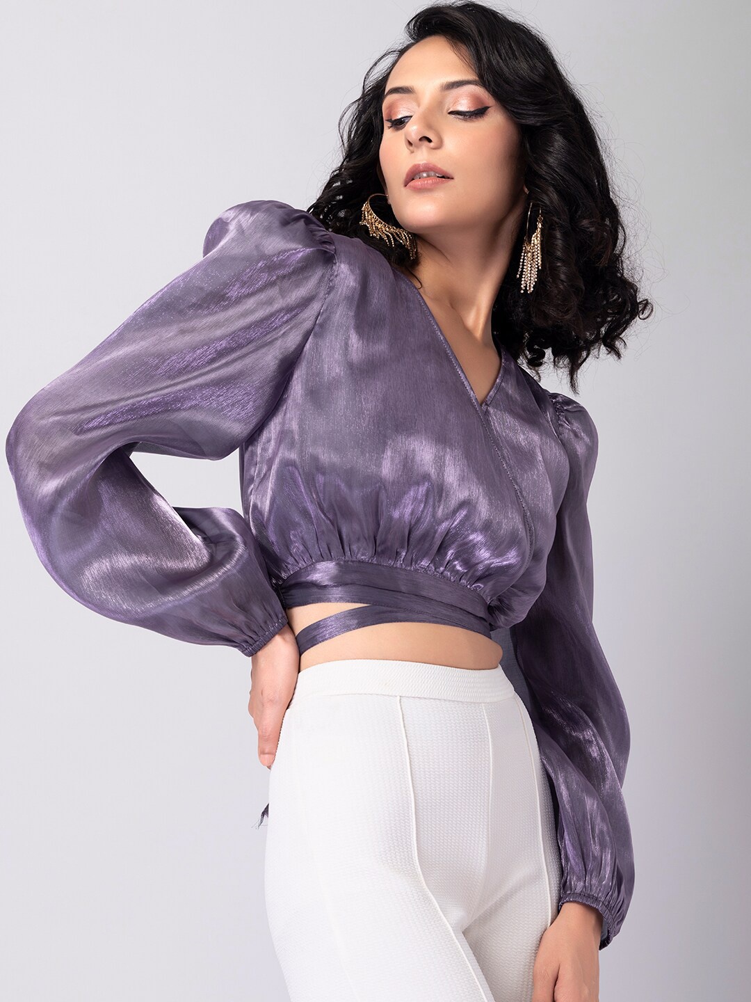 

FabAlley Purple Wrap Crop Top