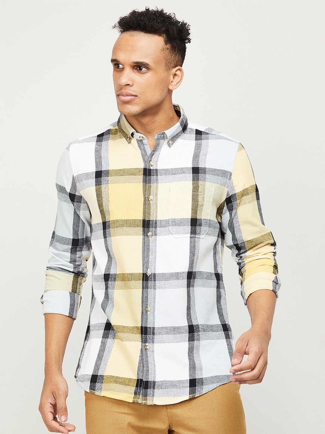 

Bossini Men Yellow Tartan Checks Checked Casual Shirt