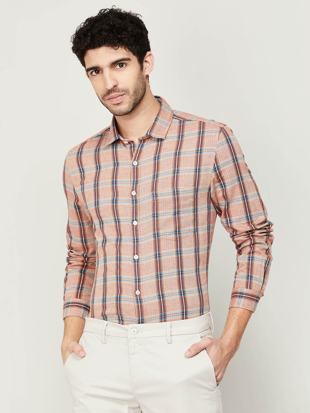 

CODE by Lifestyle Men Orange Tartan Checks Checked Formal Shirt