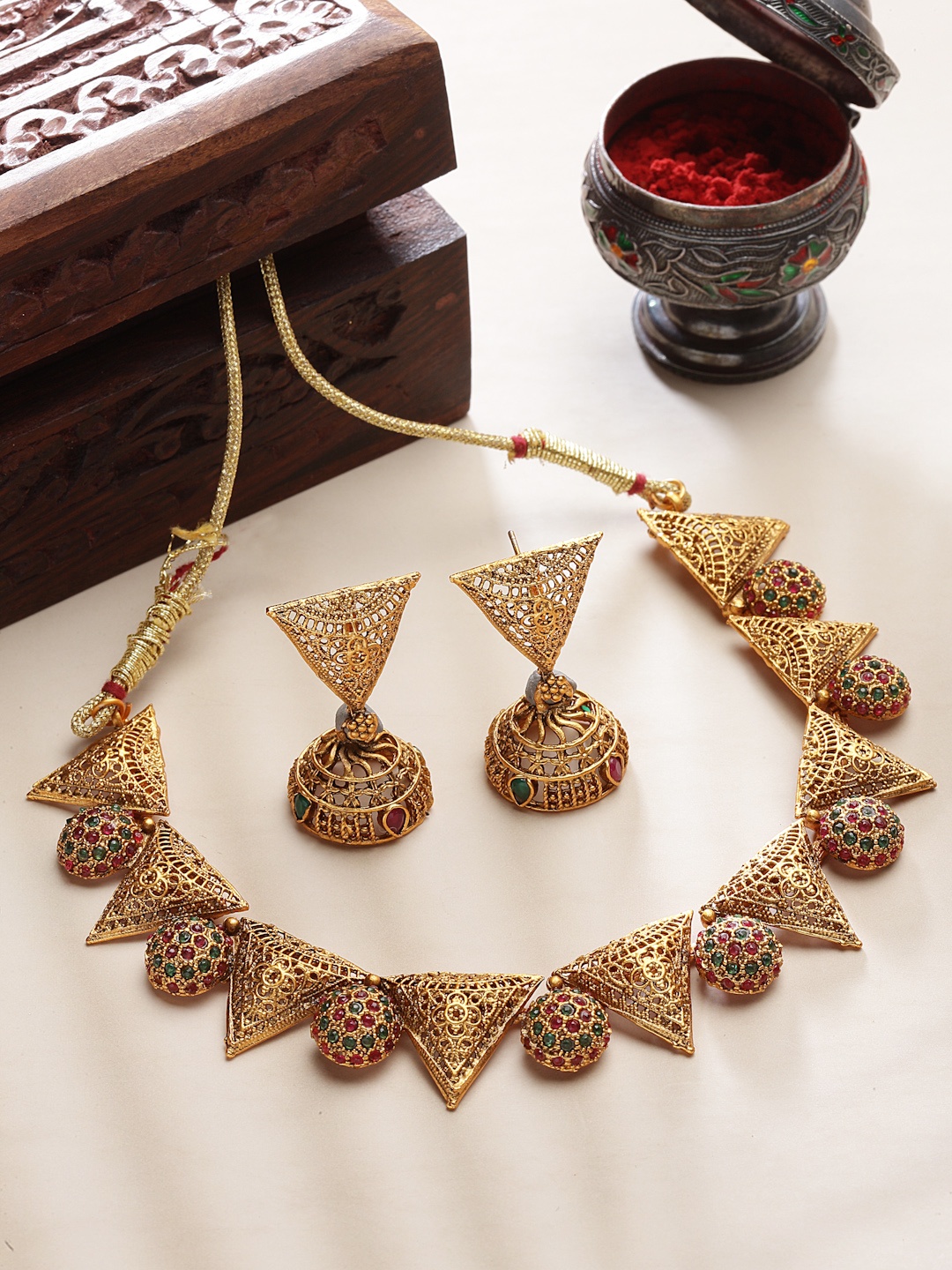 

PANASH Gold-Plated & Golden-Coloured Artificial Beads-Studded Jewellery