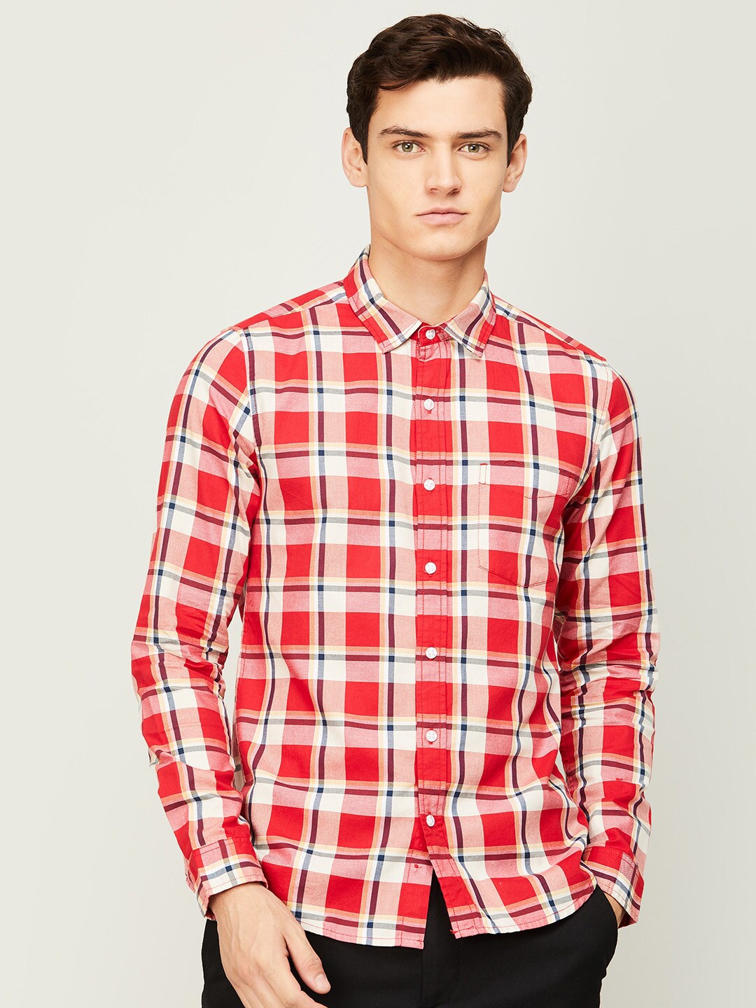 

Fame Forever by Lifestyle Men Red Tartan Checks Checked Casual Shirt