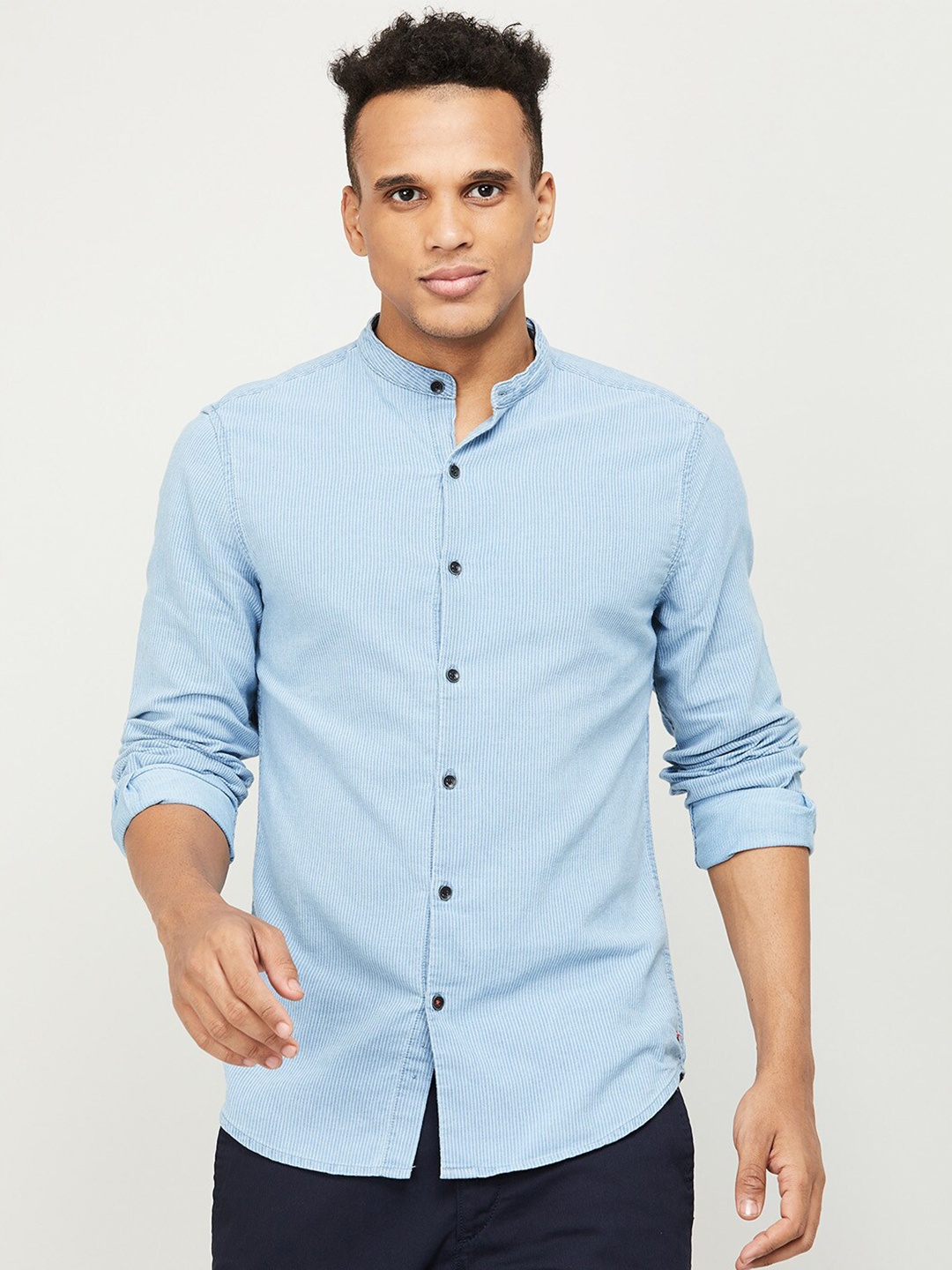 

Fame Forever by Lifestyle Men Blue Striped Casual Shirt