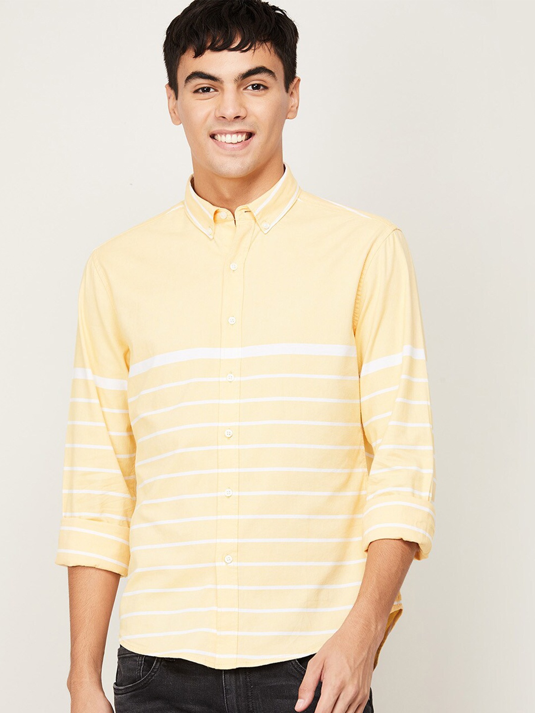 

Fame Forever by Lifestyle Men Yellow Horizontal Stripes Striped Casual Shirt
