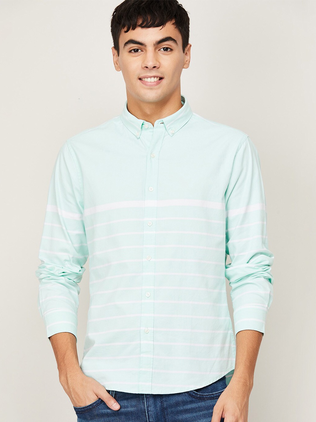

Fame Forever by Lifestyle Men Green Horizontal Stripes Striped Casual Shirt