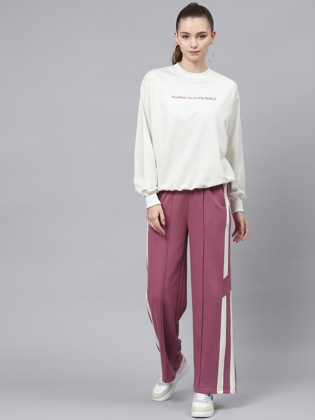 

Laabha Women Purple and Off White Solid Track Suit