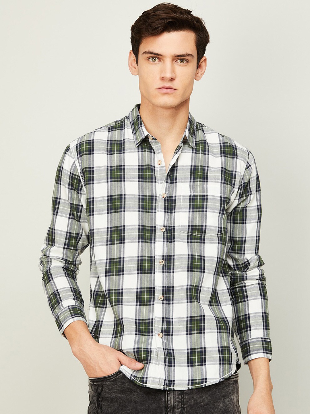 

Forca Men Navy Blue Tartan Checks Checked Casual Shirt
