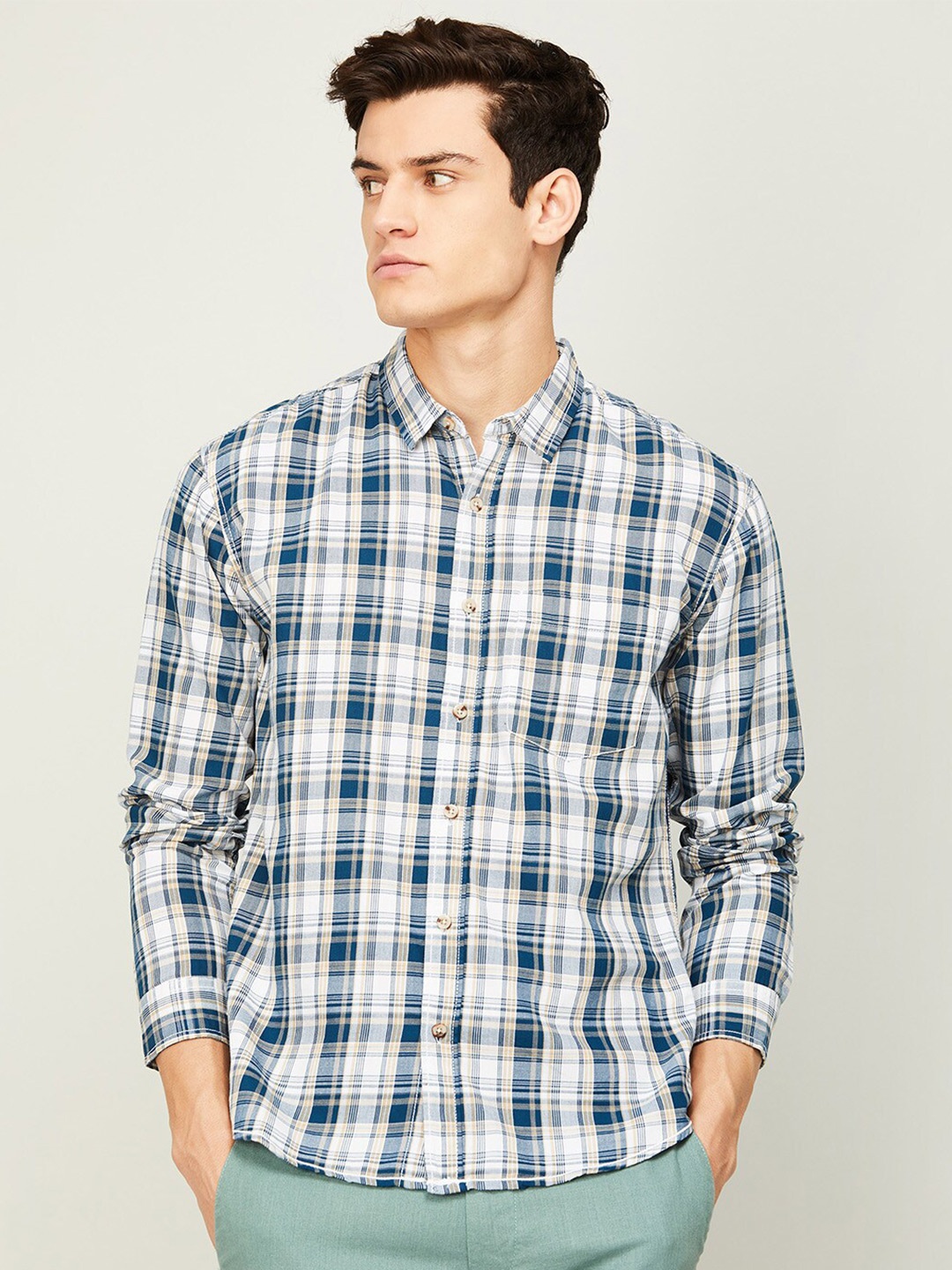 

Forca Men Blue Tartan Checks Checked Casual Shirt