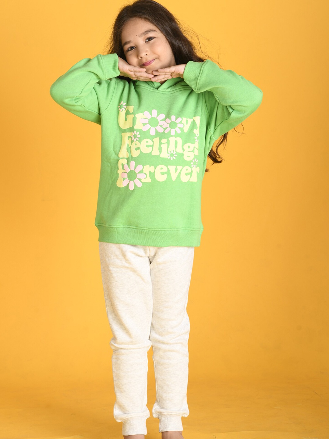

Anthrilo Girls Green & Grey Printed Top with Trousers