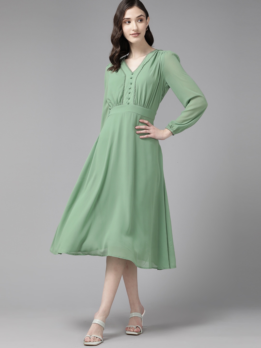 

U.S. Polo Assn. Women Solid Fit & Flared Midi Dress, Green