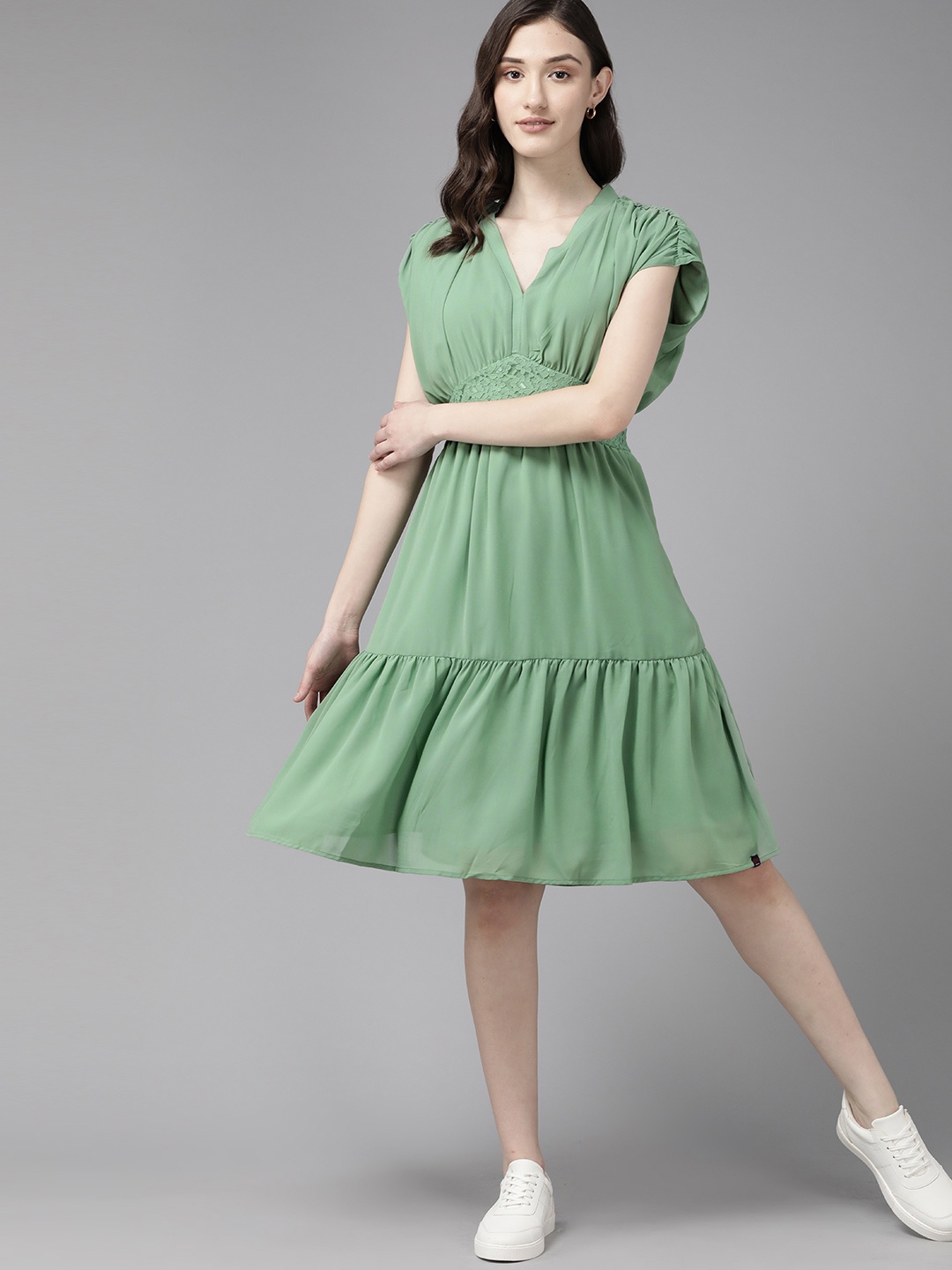 

U.S. Polo Assn. Women Tiered A-Line Dress, Green