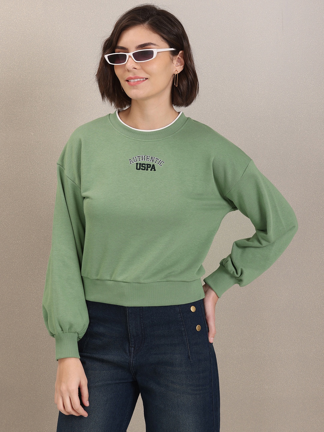 

U S Polo Assn Women Women Green Solid Sweatshirt