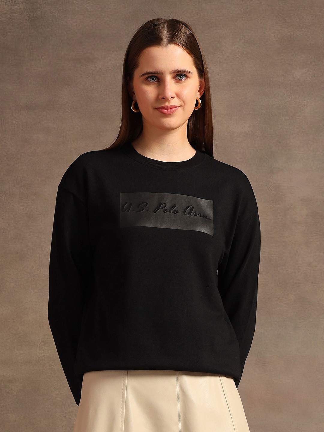 

U S Polo Assn Women Women Black Brand Logo Print Sweatshirt