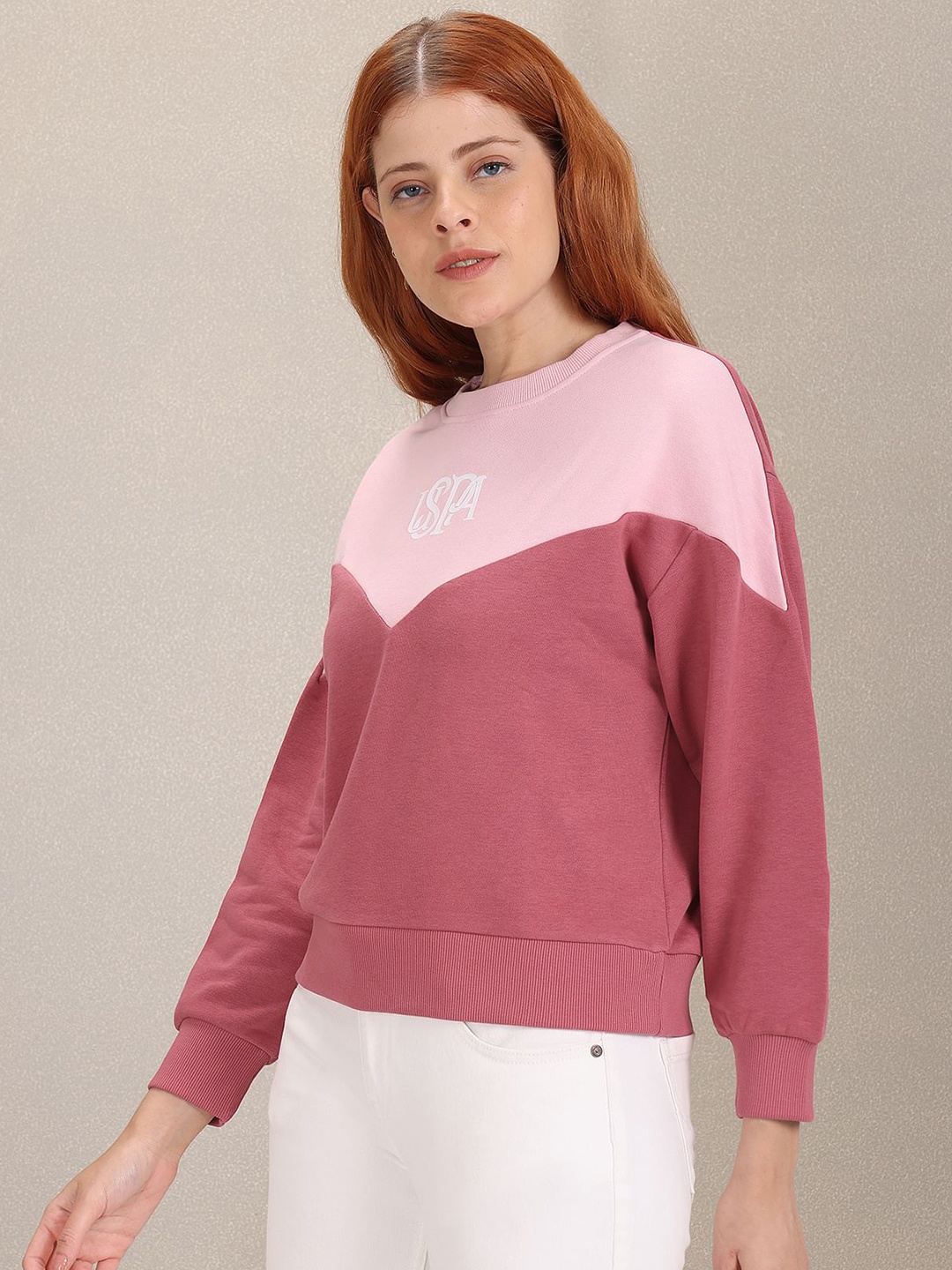 

U.S. Polo Assn. Women Pink Colourblocked Sweatshirt