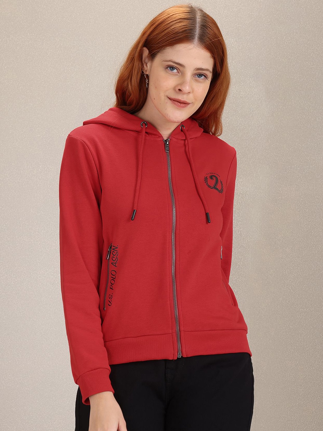 

U.S. Polo Assn. Women Red Solid Hooded Sweatshirt