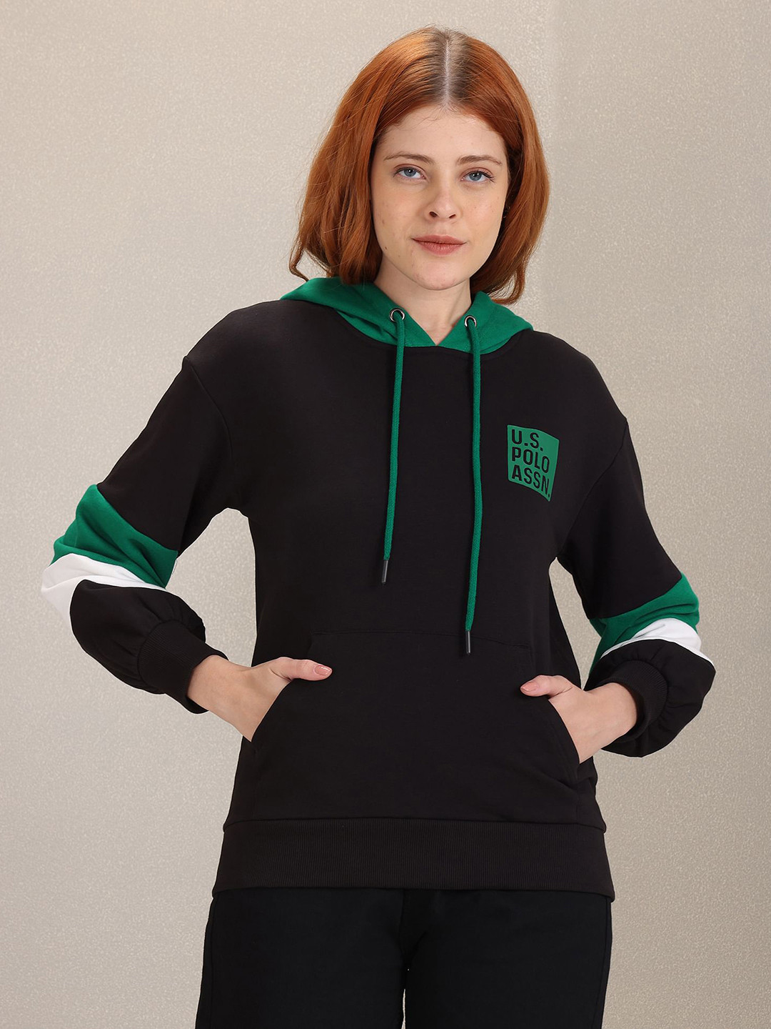 

U.S. Polo Assn. Women Black Solid Hooded Sweatshirt