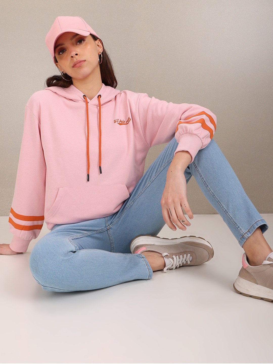 

U S Polo Assn Women Pink Solid Hooded Sweatshirt