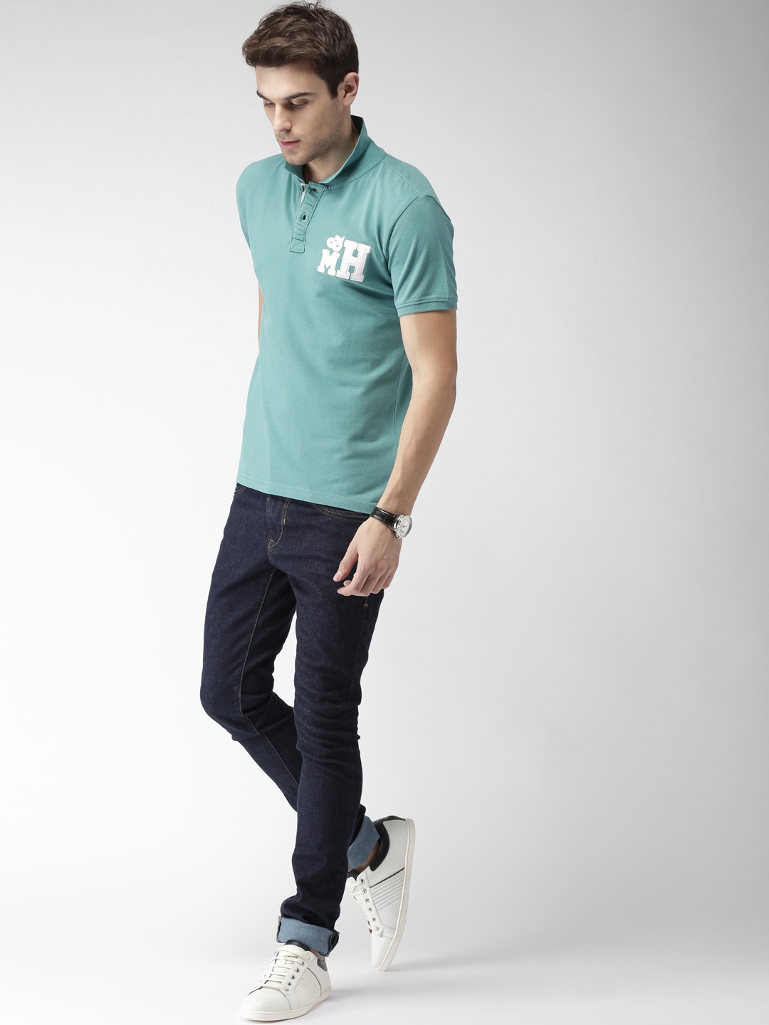 

Mast Harbour Men Teal Blue Polo Cotton Pure Cotton T-shirt