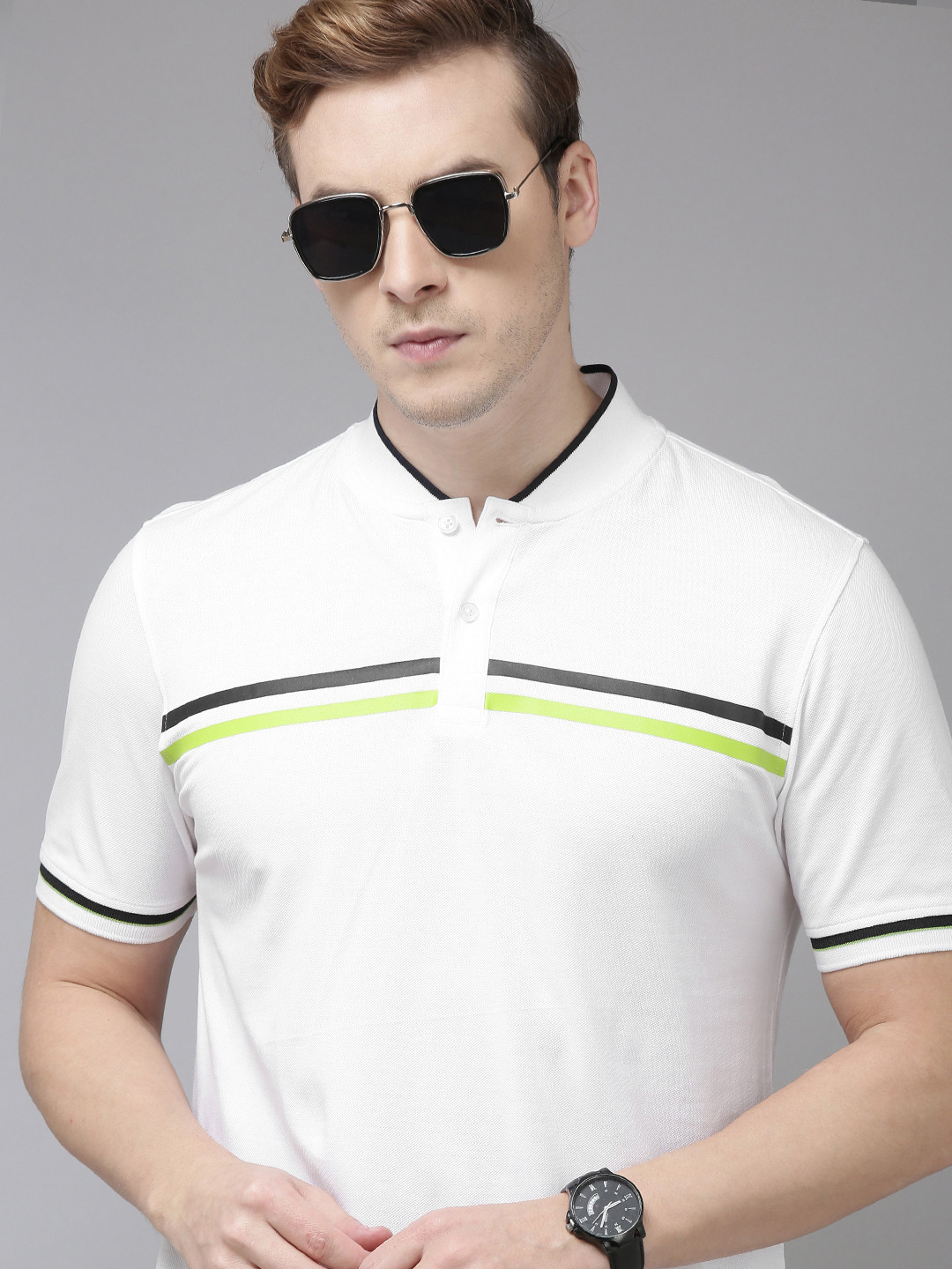 

Van Heusen Sport Men Striped Polo Collar Pure Cotton T-shirt, White