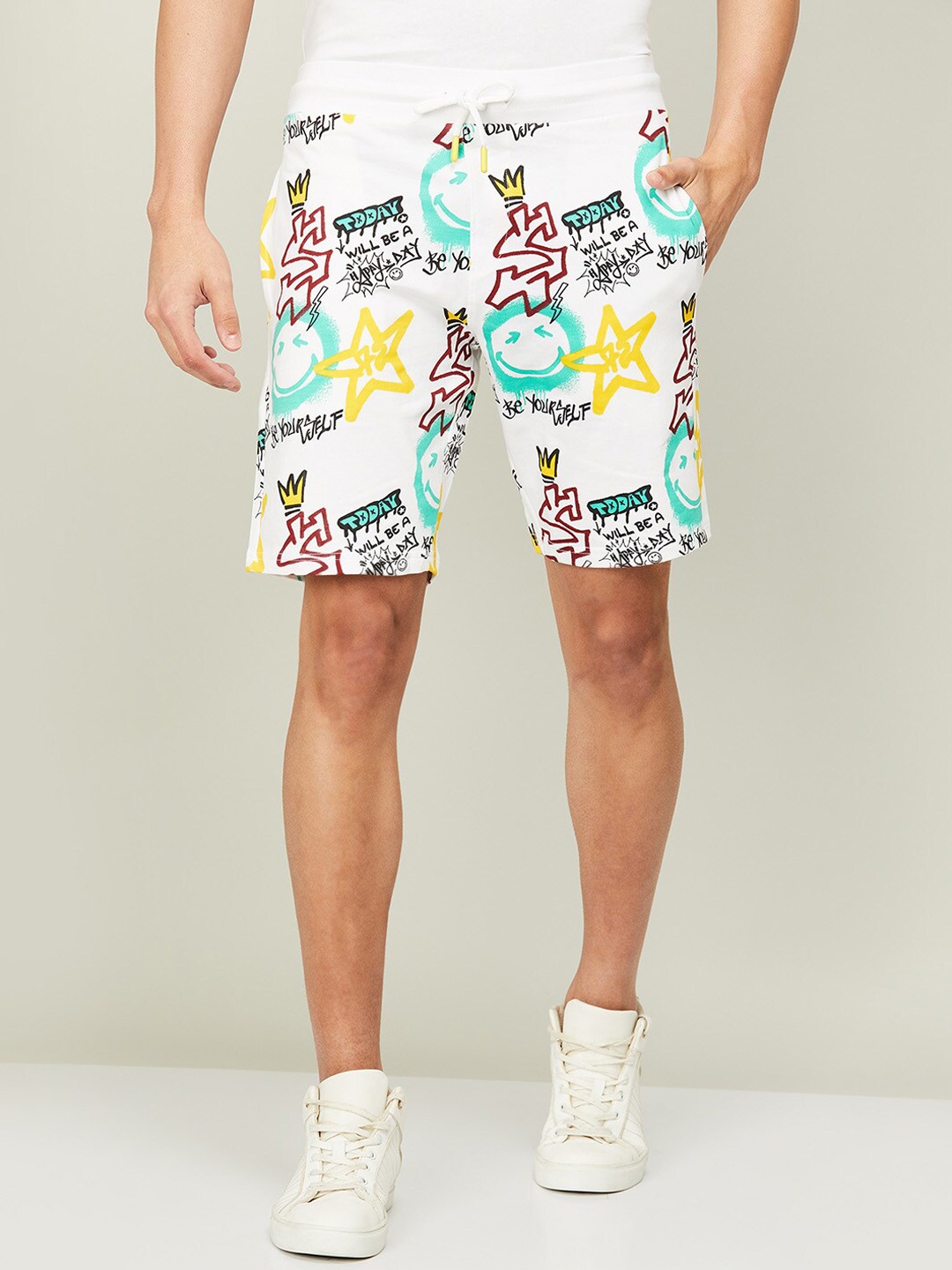 

SmileyWorld Men White Printed Shorts