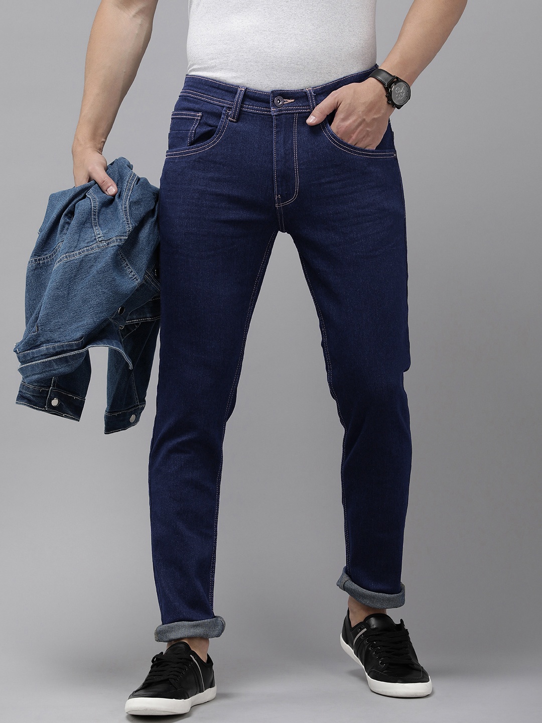 

VAN HEUSEN DENIM LABS Men Mid-Rise Super Skinny Fit Stretchable Jeans, Navy blue