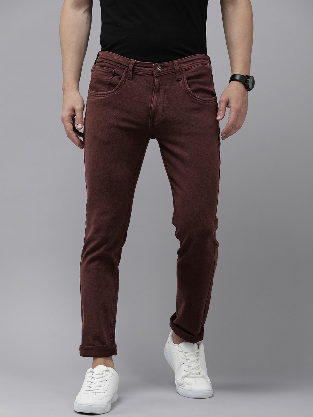 

VAN HEUSEN DENIM LABS Men Super Skinny Fit Heavy Fade Stretchable Jeans, Burgundy