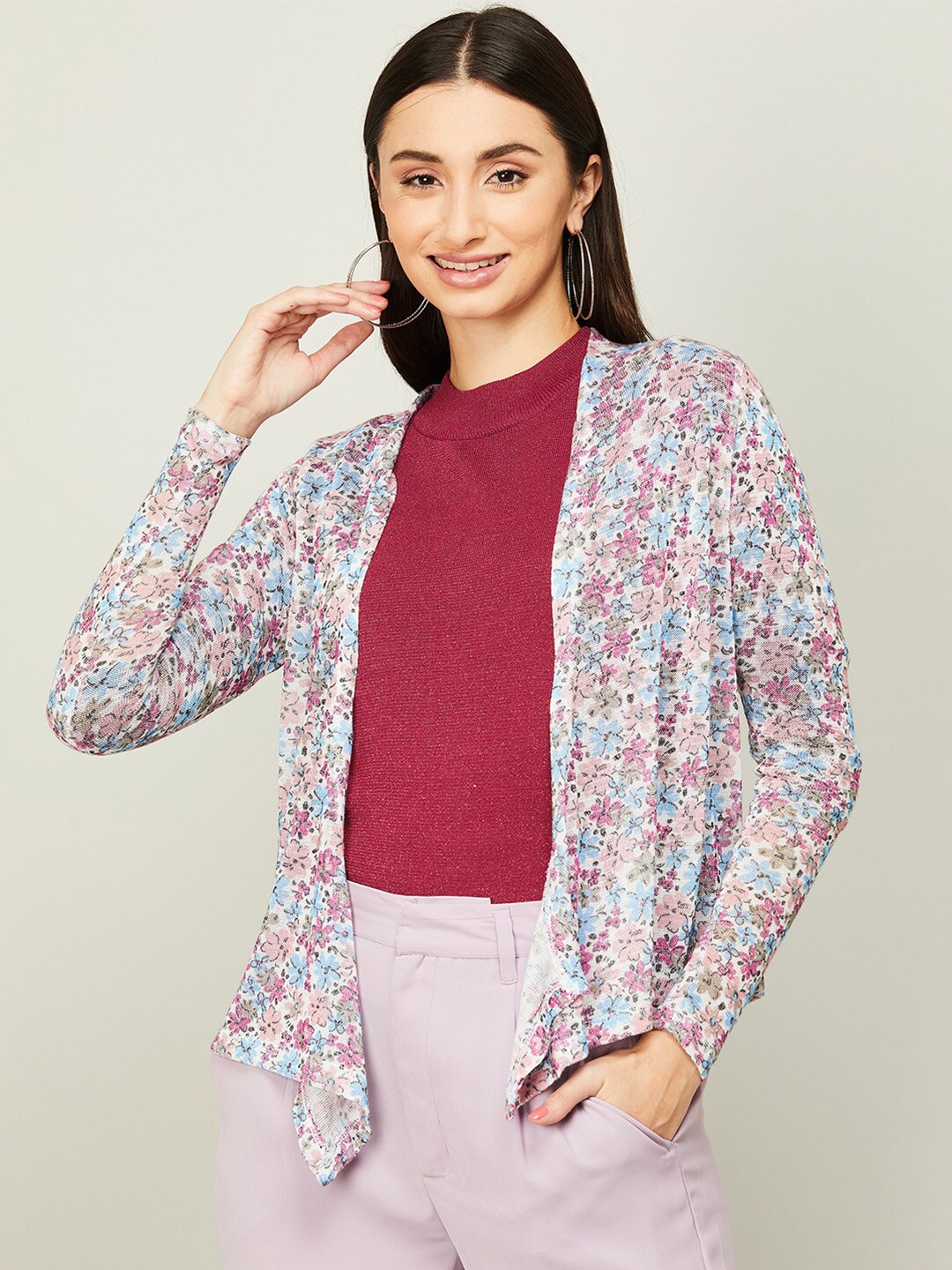 

CODE by Lifestyle Women Printed Open Front Open Front Shrug, White