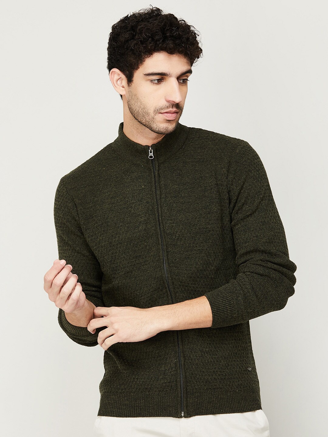 

CODE by Lifestyle Men Olive Green Acrylic Cardigan Sweater