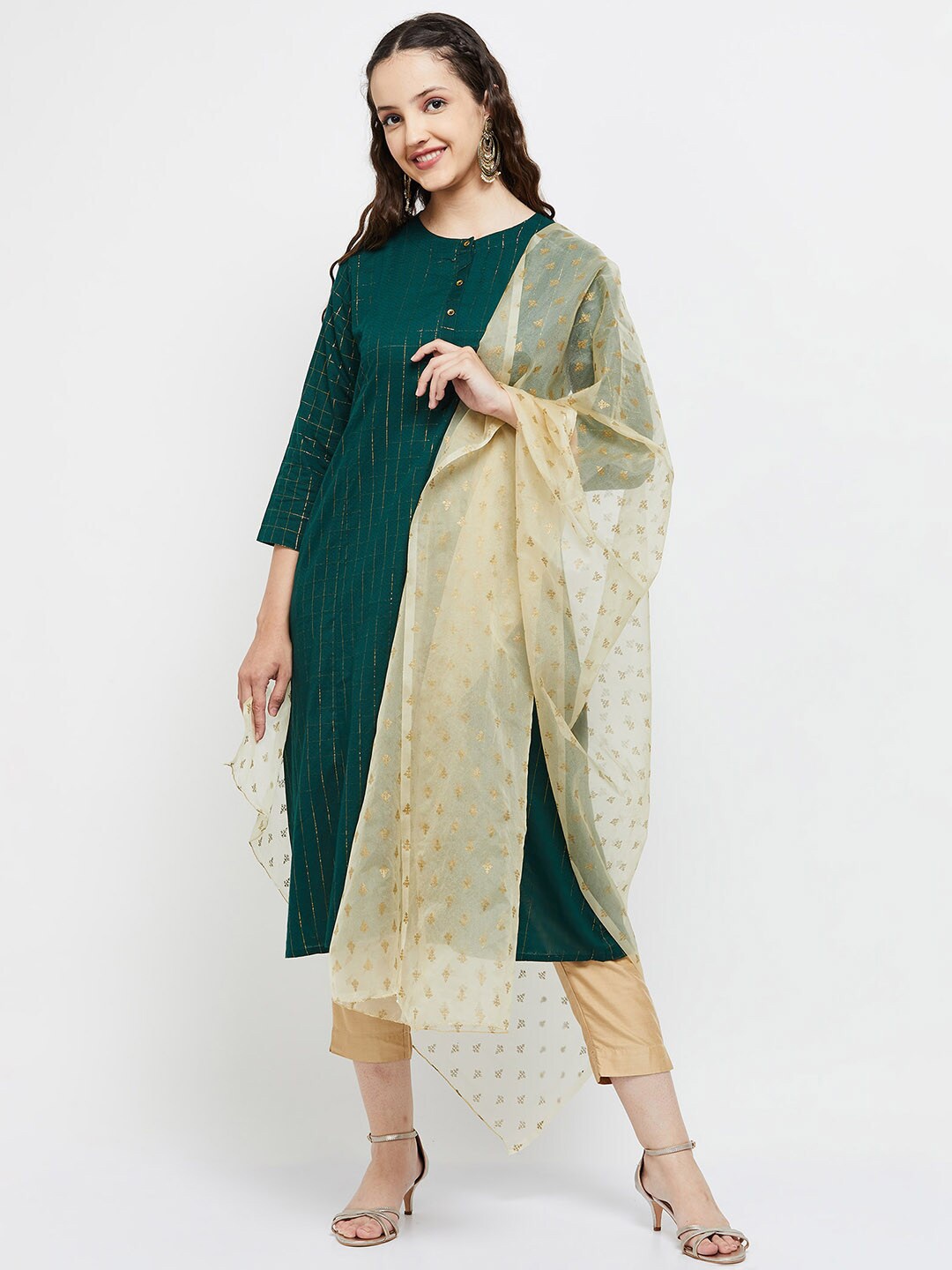 

max Gold-Toned Woven Design Organza Dupatta