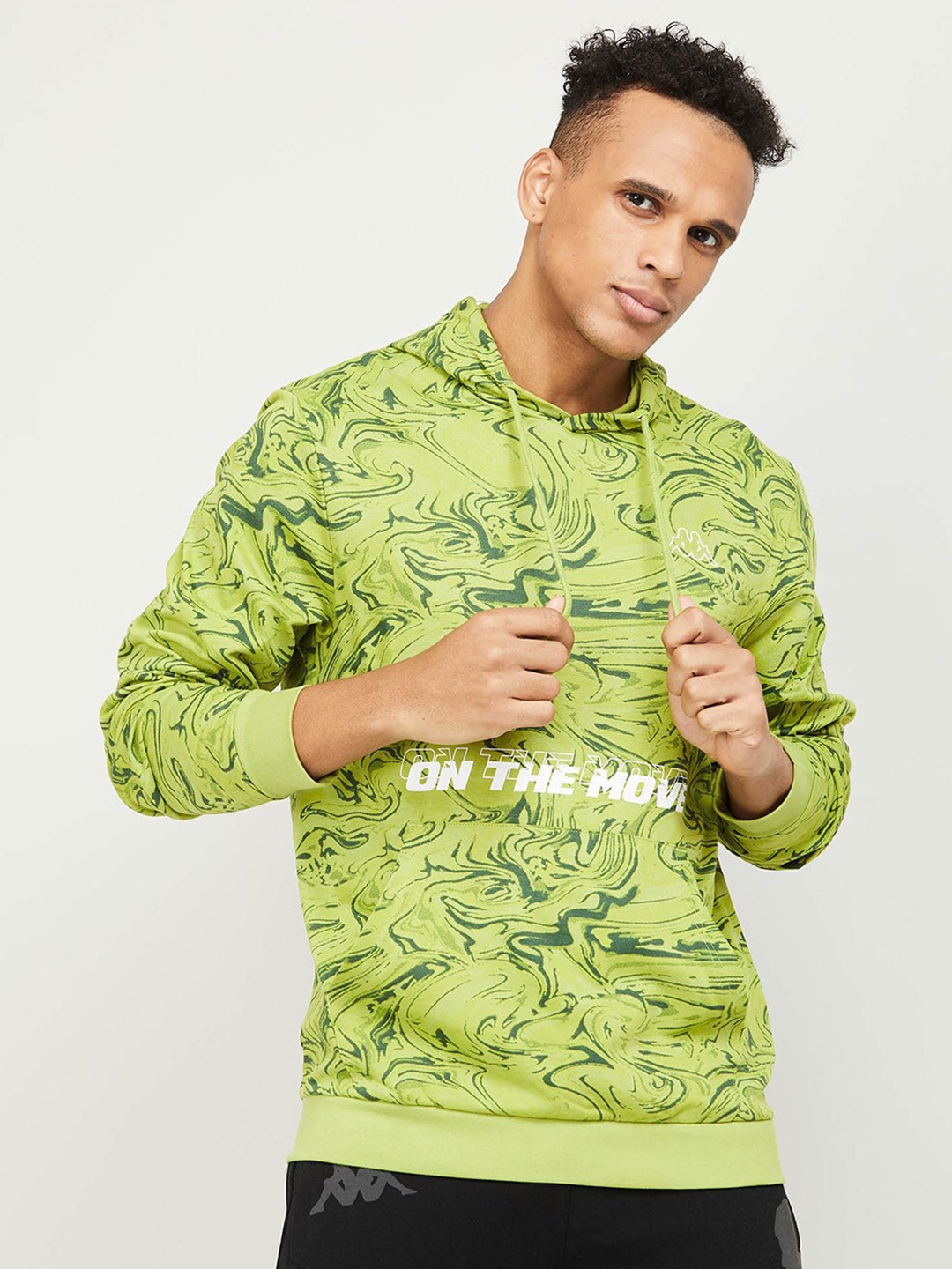 

Kappa Men Green Printed Hooded Sweatshirt