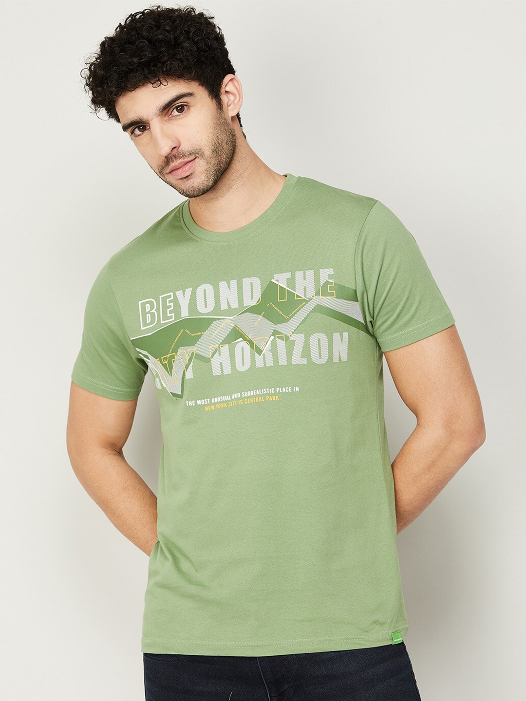 

Bossini Men Green Typography Printed Pure Cotton Applique T-shirt