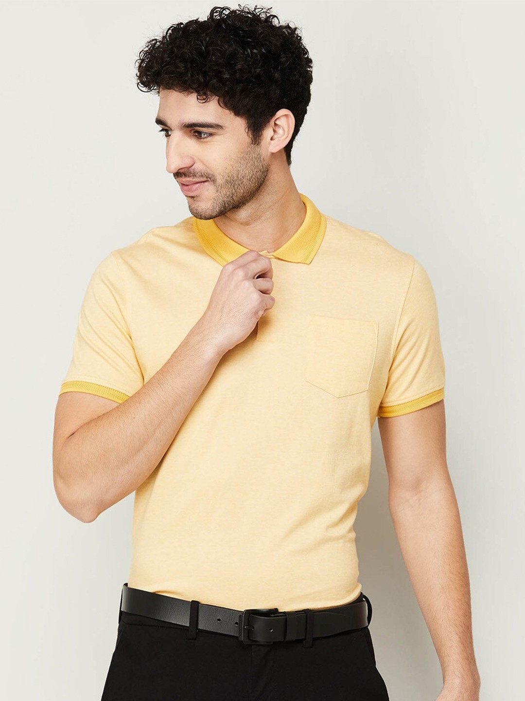 

CODE by Lifestyle Men Yellow Polo Collar Pure Cotton T-shirt
