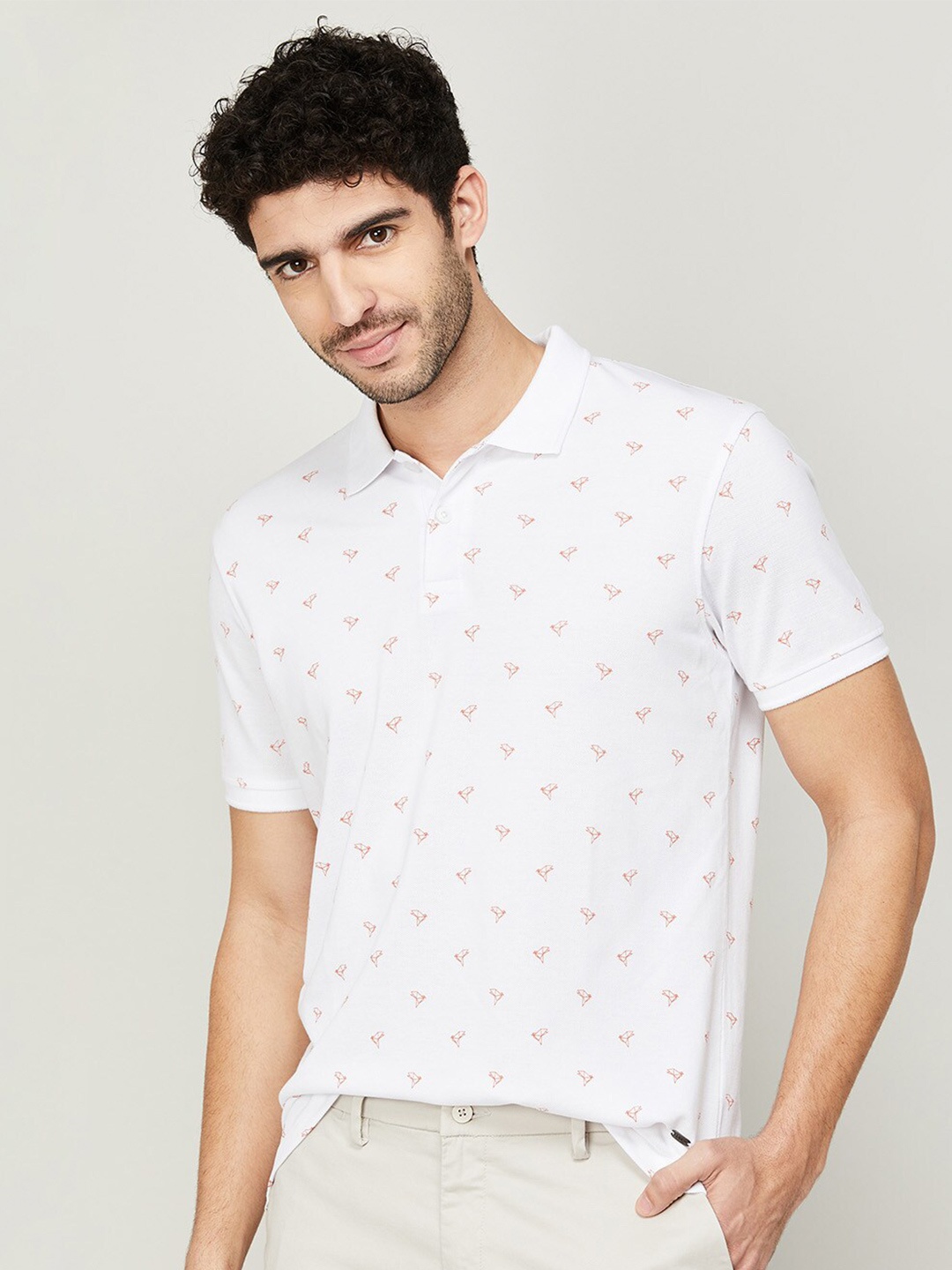 

CODE by Lifestyle Men White Printed Polo Collar Slim Fit T-shirt