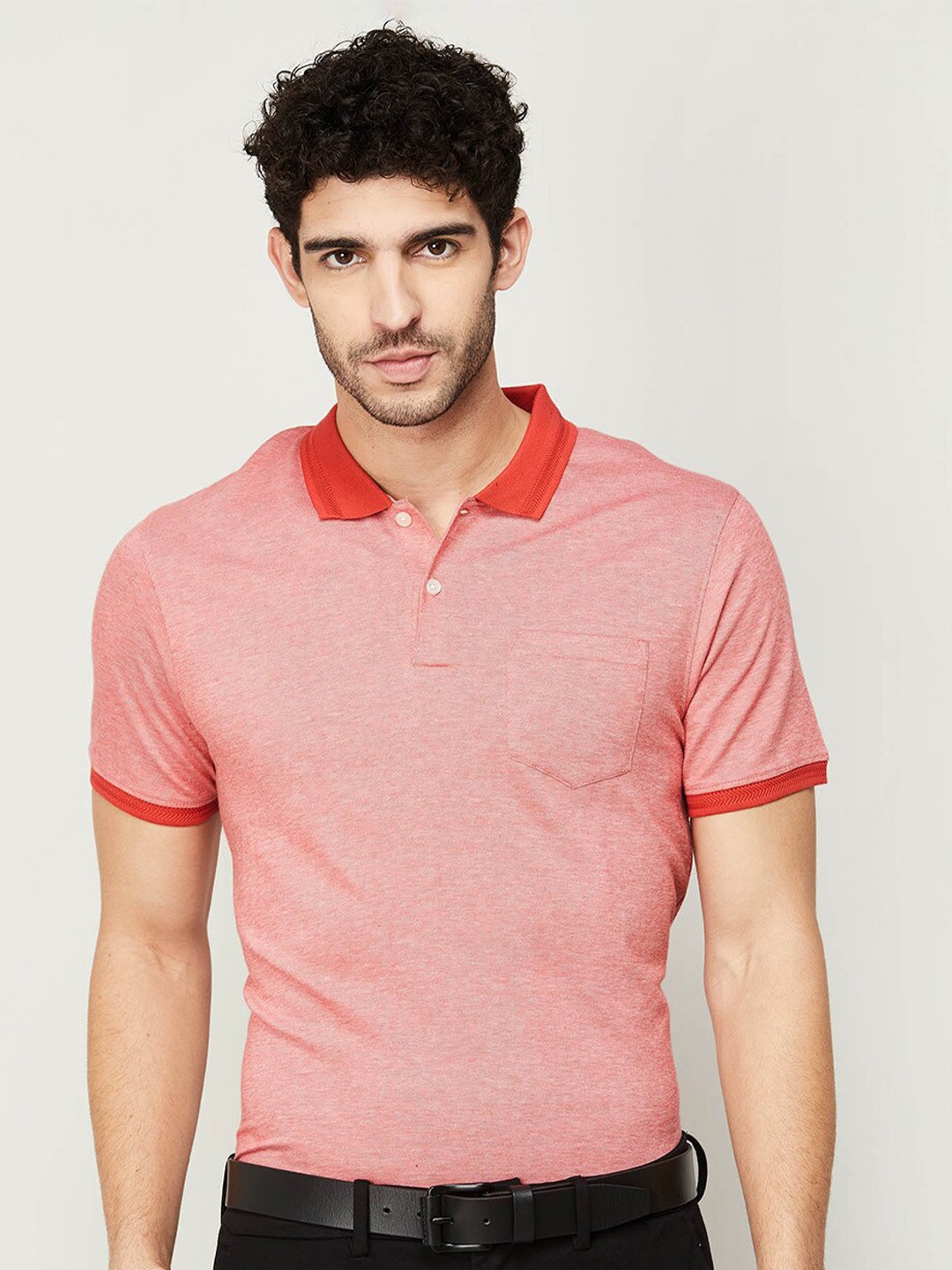 

CODE by Lifestyle Men Red Polo Collar Pure Cotton T-shirt