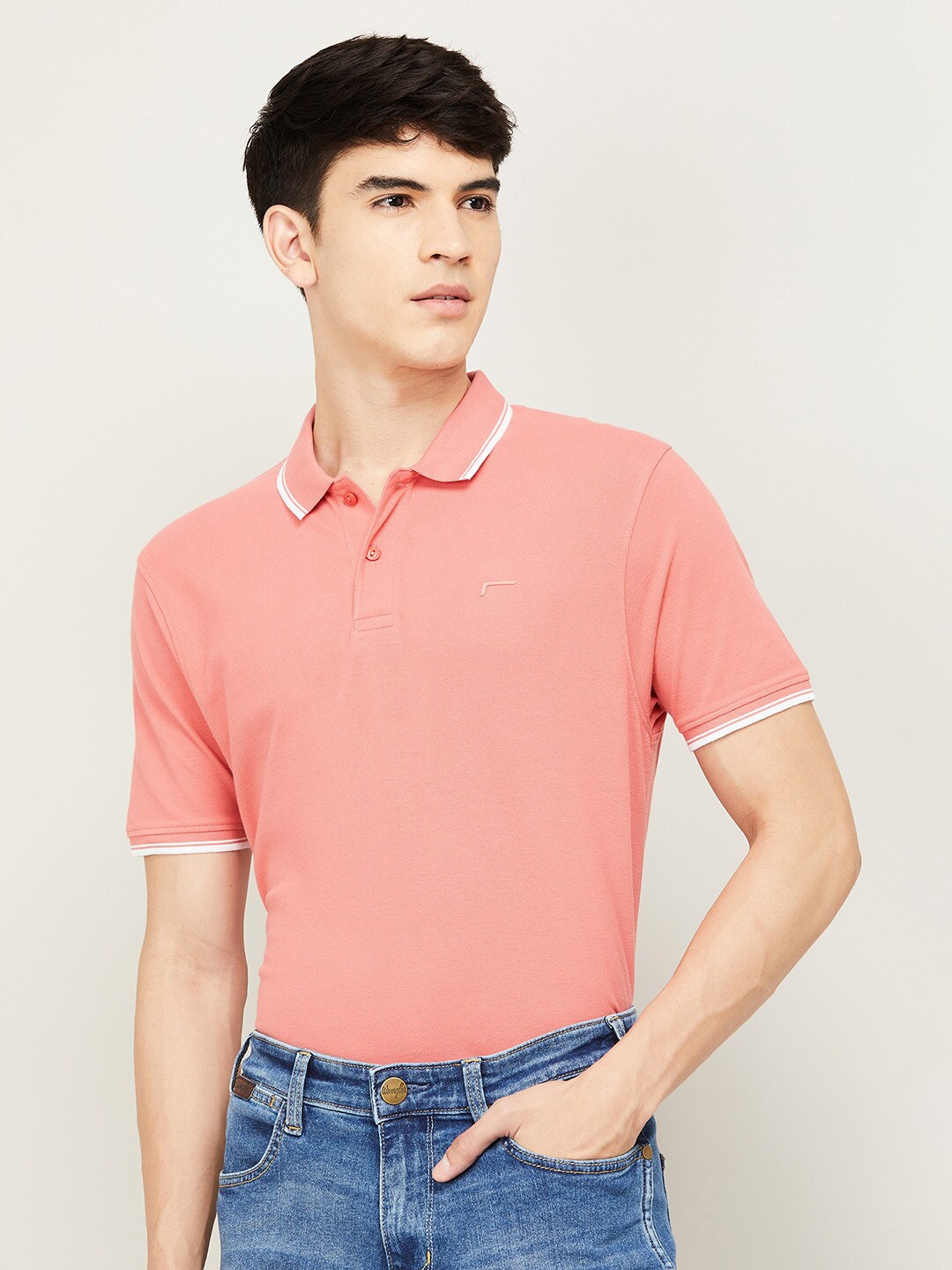 

Fame Forever by Lifestyle Men Pink Polo Collar Applique T-shirt