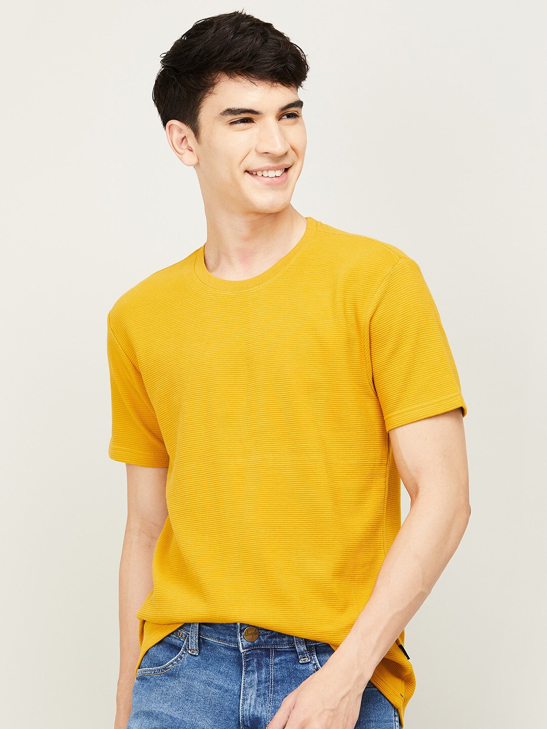 

Fame Forever by Lifestyle Men Yellow Pure Cotton Raw Edge T-shirt