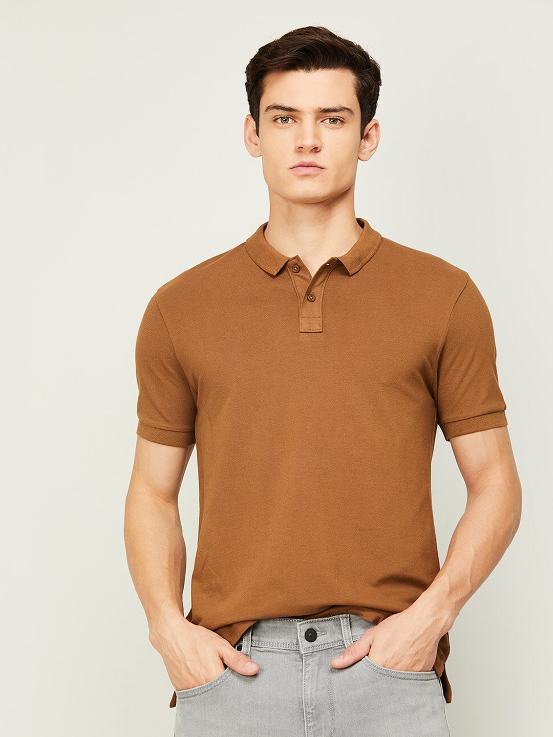 

Fame Forever by Lifestyle Men Brown Henley Neck T-shirt