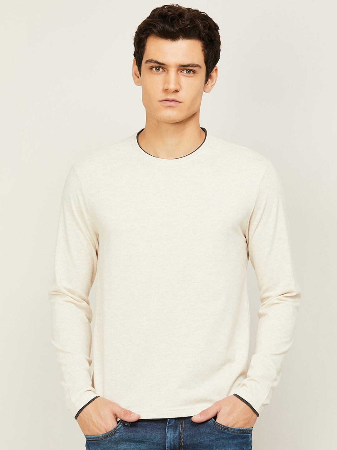 

Fame Forever by Lifestyle Men White Pure Cotton Raw Edge T-shirt