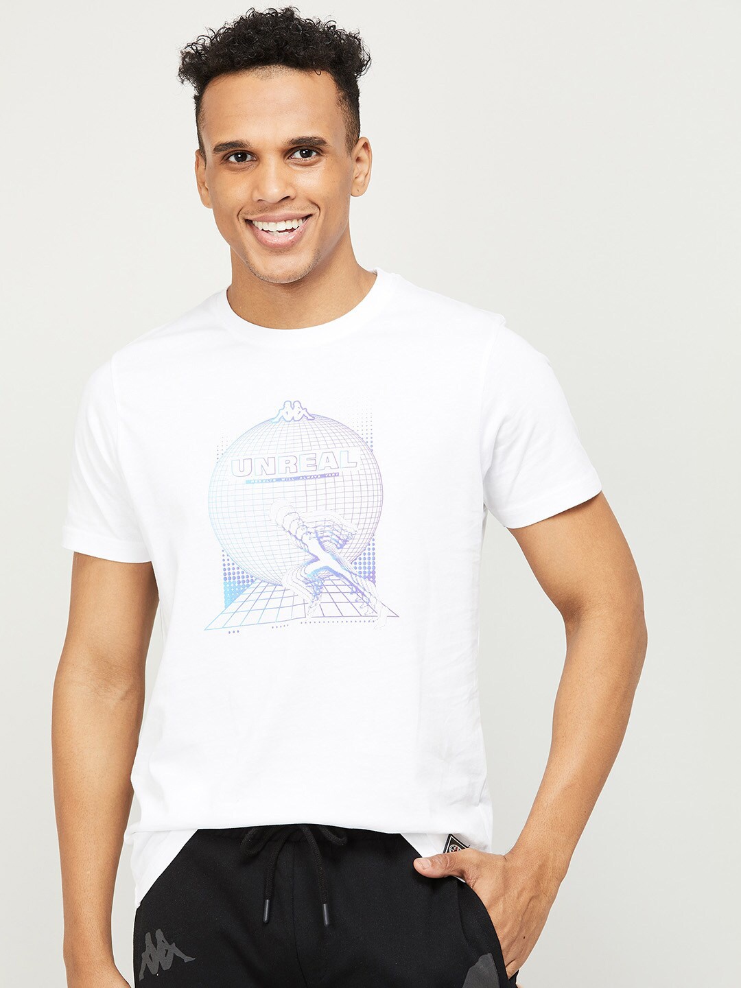 

Kappa Men White Printed Pure Cotton Applique T-shirt