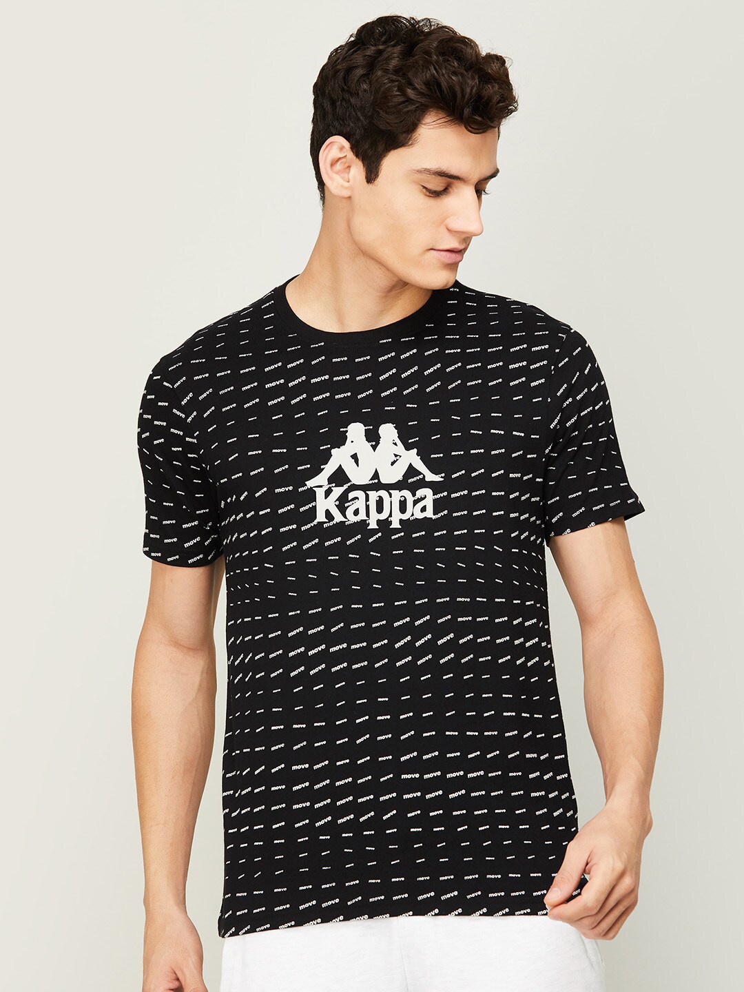 

Kappa Men Black Printed Pure Cotton Applique T-shirt
