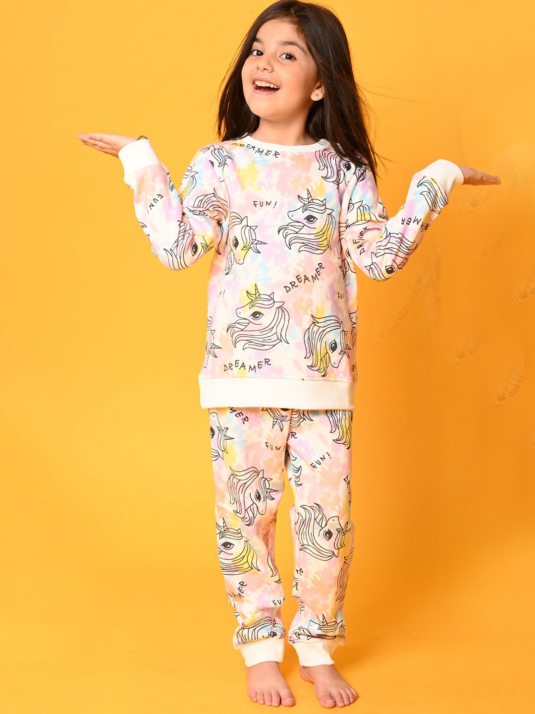 

Anthrilo Girls White Unicorn Tie Dye Fleece Sweatshirt with Jogger Set