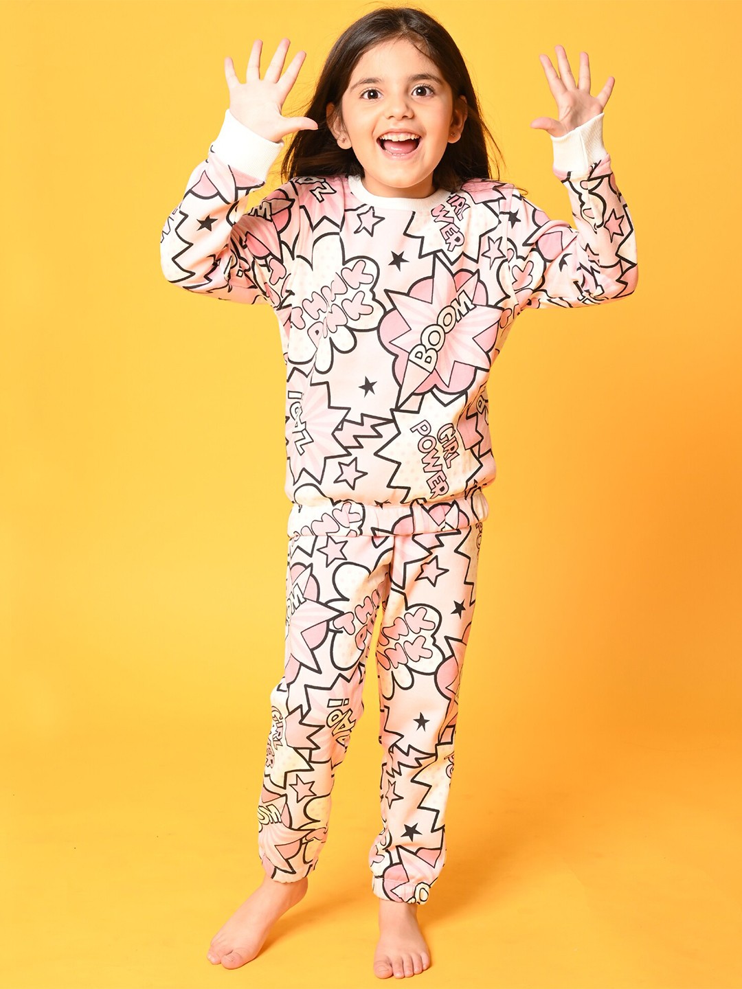 

Anthrilo Girls Pink & Black Unicorn Print Fleece Sweatshirt & Joggers Set