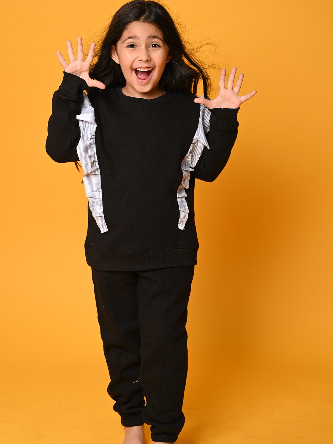 

Anthrilo Girls Black Pinstripe Fleece Sweatshirt & Joggers